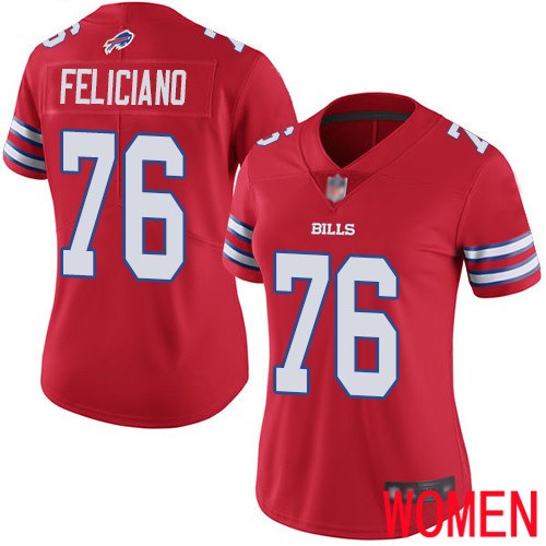 Women Buffalo Bills #76 Jon Feliciano Limited Red Rush Vapor Untouchable NFL Jersey->women nfl jersey->Women Jersey